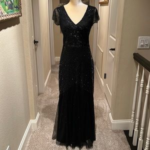Cache beaded black maxi dress gown, sz 6